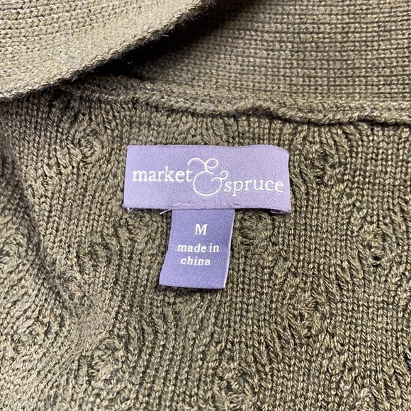 Market & Spruce Green Cardigan Brown Elbow Patches Size Small - Picture 4 of 6